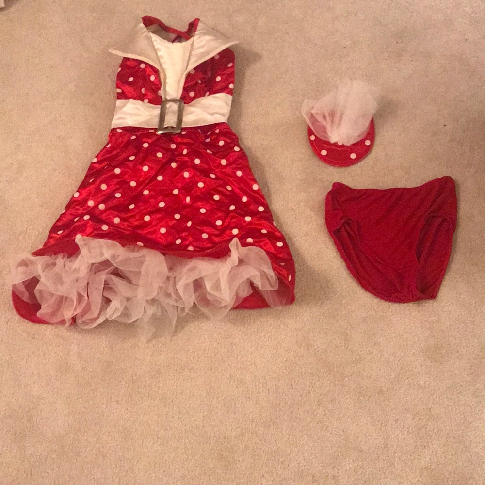 Red Polka Dot Halter Dress with White Accents